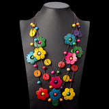 Bohemian Maxi Necklace Wood Tassel Pendant Statement Choker Flower Collar
