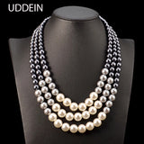 Ethnic Simulated Pearl Layered Bib Necklace