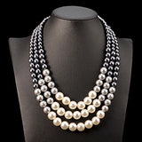 Ethnic Simulated Pearl Layered Bib Necklace