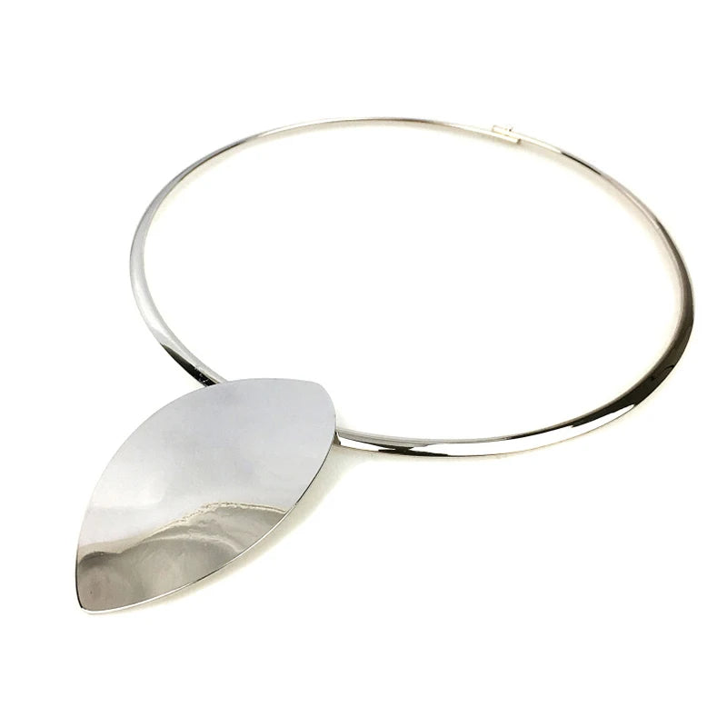 Silver African Necklace For Women Metal Pendant Chunky Torques Geometry