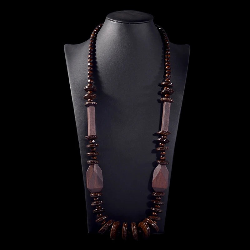 Vintage Wooden Beads Choker Necklace Bohemian Jewelry