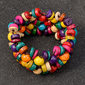 Wood Charms Bracelet Layer Bib Beads Wood Jewelry Vintage Statement Bohemian