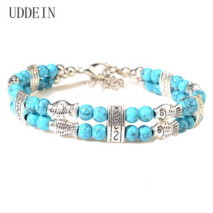 Boho Fish Drop Green Stone Bracelet Vintage Jewelry