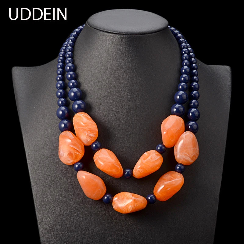 Bohemian Maxi Necklace Double Layer Beads Resin Gem Vintage Statement Choker