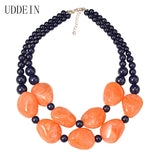 Bohemian Maxi Necklace Double Layer Beads Resin Gem Vintage Statement Choker