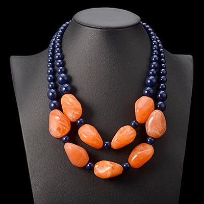 Bohemian Maxi Necklace Double Layer Beads Resin Gem Vintage Statement Choker