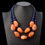 Bohemian Maxi Necklace Double Layer Beads Resin Gem Vintage Statement Choker