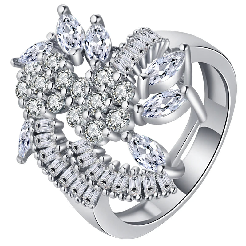 Princess Zircon Flower Wedding Ring Size 6-10