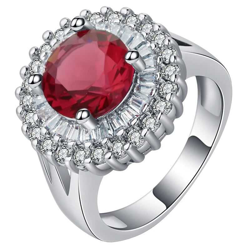 Fire Red Oval Red Birthstone CZ Stone Ring Size 6-10