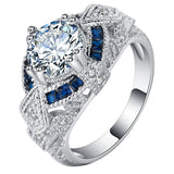 Silver Bridal Set Ring with Micro Zircon Crystals Size 6-10