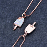 Fire Opal Ice Cream Shaped Chain Necklace for Women Girl