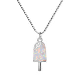 Fire Opal Ice Cream Shaped Chain Necklace for Women Girl