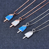 Fire Opal Ice Cream Shaped Chain Necklace for Women Girl