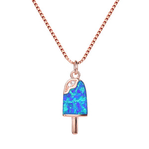 Fire Opal Ice Cream Shaped Chain Necklace for Women Girl