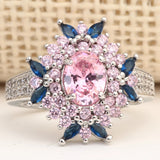 Pink Flower Ring Wedding Jewelry Size 6-10 Female Bague