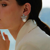 Flower Simulated Pearl Stud Earrings For Women Engagement Wedding