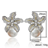 Flower Simulated Pearl Stud Earrings For Women Engagement Wedding