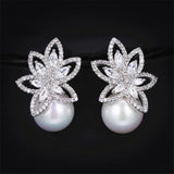 Flower Simulated Pearl Stud Earrings For Women Engagement Wedding