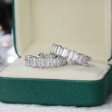 Crystal Square Bride Hoop Earrings - Silver Wedding Jewelry
