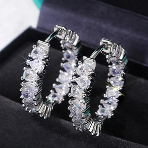 Crystal Square Bride Hoop Earrings - Silver Wedding Jewelry