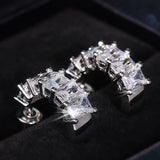 Crystal Square Bride Hoop Earrings - Silver Wedding Jewelry
