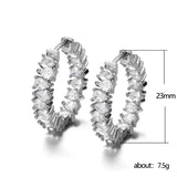 Crystal Square Bride Hoop Earrings - Silver Wedding Jewelry