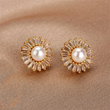 Geometric Round Pearl Stud Earrings For Women