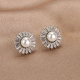 Geometric Round Pearl Stud Earrings For Women