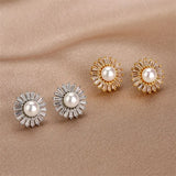 Geometric Round Pearl Stud Earrings For Women