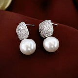 Square Pearl Zirconia Stud Earrings Party Jewelry