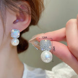 Square Pearl Zirconia Stud Earrings Party Jewelry