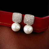 Square Pearl Zirconia Stud Earrings Party Jewelry