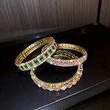 Geometric Zircon Bracelet Bangles Pink Green Crystal Cuff for Women