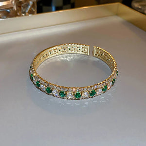 Geometric Zircon Bracelet Bangles Pink Green Crystal Cuff for Women