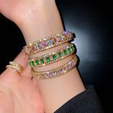 Geometric Zircon Bracelet Bangles Pink Green Crystal Cuff for Women