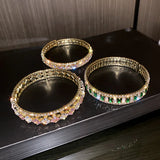 Geometric Zircon Bracelet Bangles Pink Green Crystal Cuff for Women