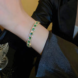 Geometric Zircon Bracelet Bangles Pink Green Crystal Cuff for Women