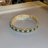 Geometric Zircon Bracelet Bangles Pink Green Crystal Cuff for Women