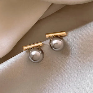 UILZ Gray Pearl Stud Earrings Metal Jewelry