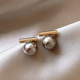 UILZ Gray Pearl Stud Earrings Metal Jewelry