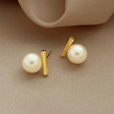 UILZ Gray Pearl Stud Earrings Metal Jewelry