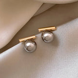 UILZ Gray Pearl Stud Earrings Metal Jewelry