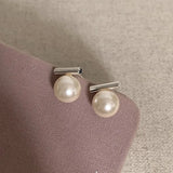 UILZ Gray Pearl Stud Earrings Metal Jewelry