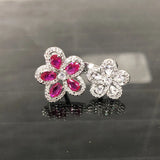 Red Zircon Double Flower Rings for Women Delicate Jewelry Ring