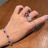 Red Zircon Double Flower Rings for Women Delicate Jewelry Ring