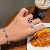 Red Zircon Double Flower Rings for Women Delicate Jewelry Ring