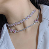 Pink Heart Zircon Choker Necklace Crystal Wedding Party Chain Jewelry