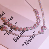 Pink Heart Zircon Choker Necklace Crystal Wedding Party Chain Jewelry