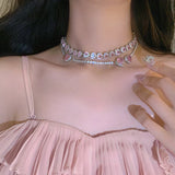 Pink Heart Zircon Choker Necklace Crystal Wedding Party Chain Jewelry