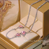 Pink Heart Zircon Choker Necklace Crystal Wedding Party Chain Jewelry
